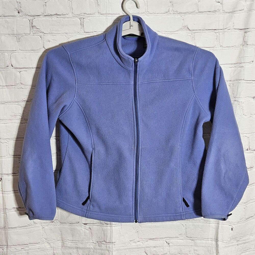Vintage LL Bean Womens Size L Full Zip Light Blue Fleece Sweater Jacket
